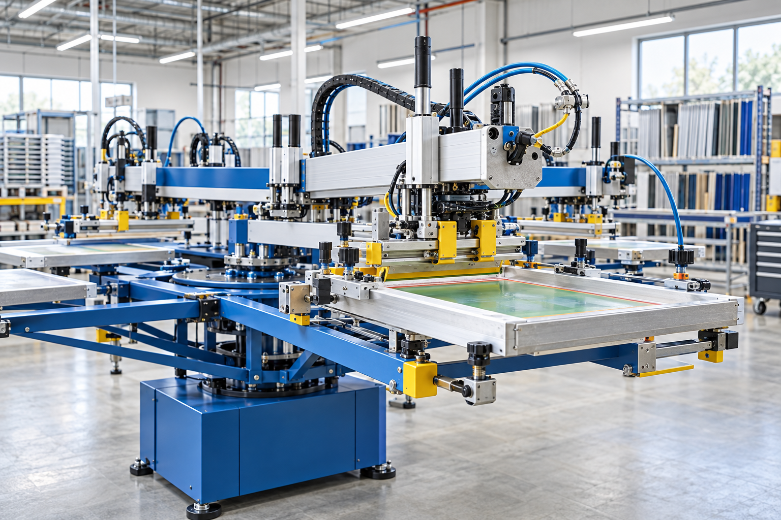 Automated screen-printing equipment in a clean bright production workshop