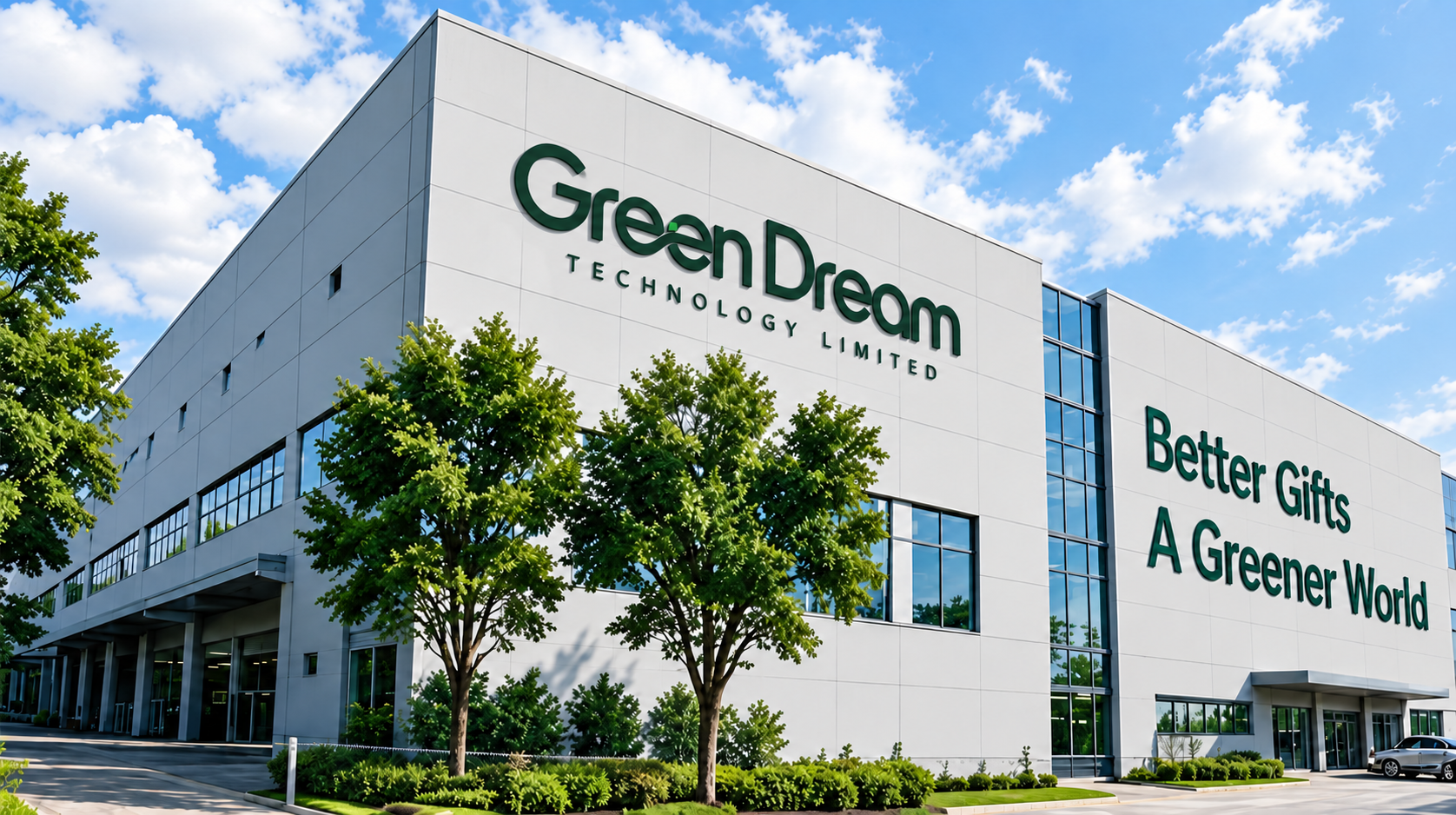Green Dream company building surrounded by trees
