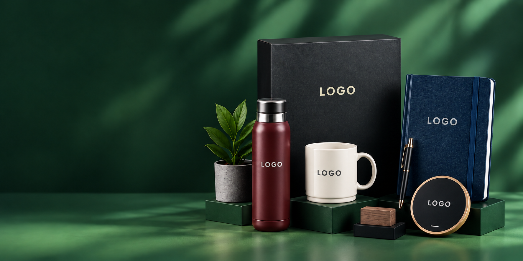 Customizable corporate gifts in burgundy, ivory and navy with LOGO printing