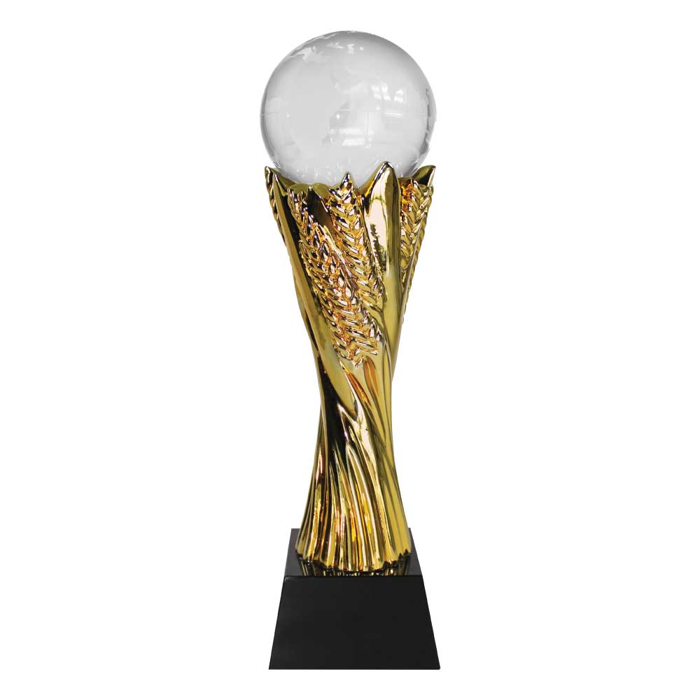 Crystal Globe Trophy with Gold-Finish Column