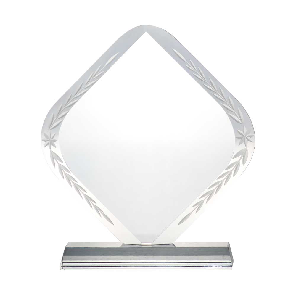 Troféu de cristal em forma de diamante com borda gravada