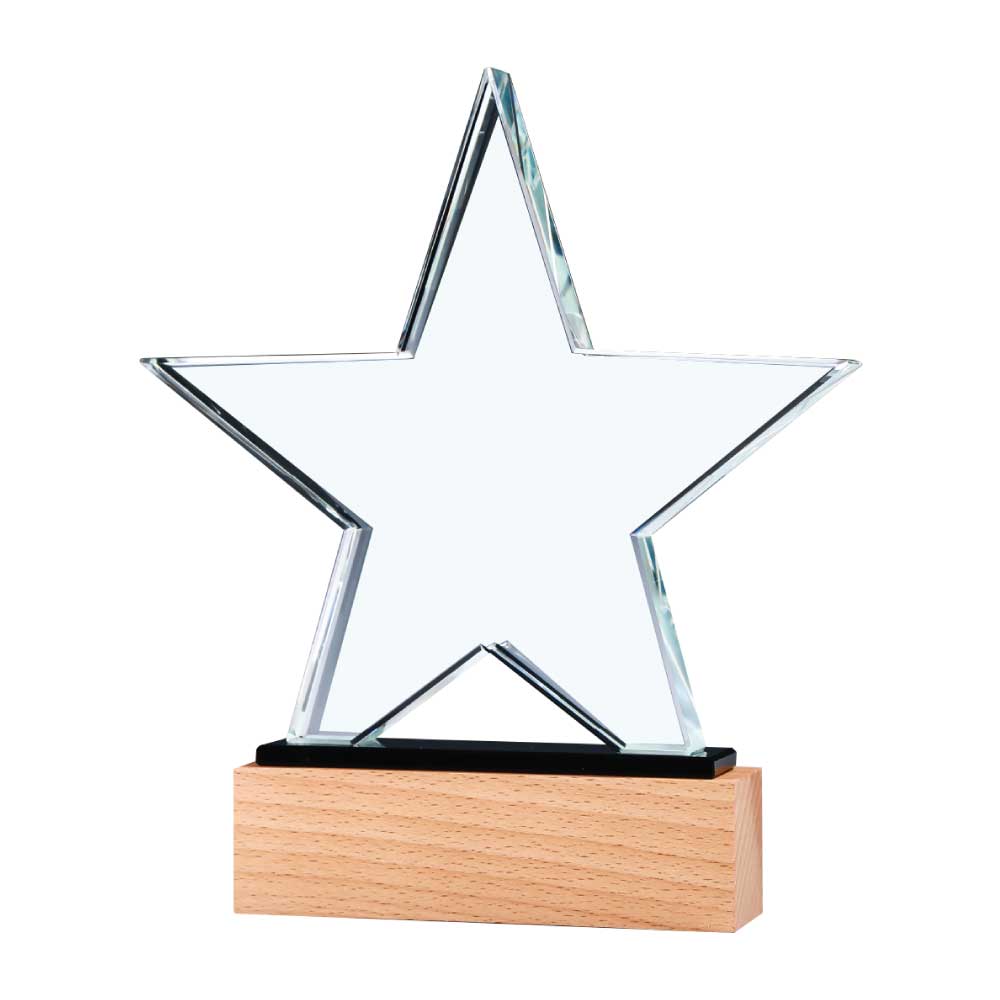 Crystal Star Award on Wooden Base