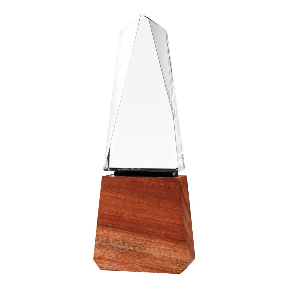 Crystal Tower Award on Wooden Pedestal