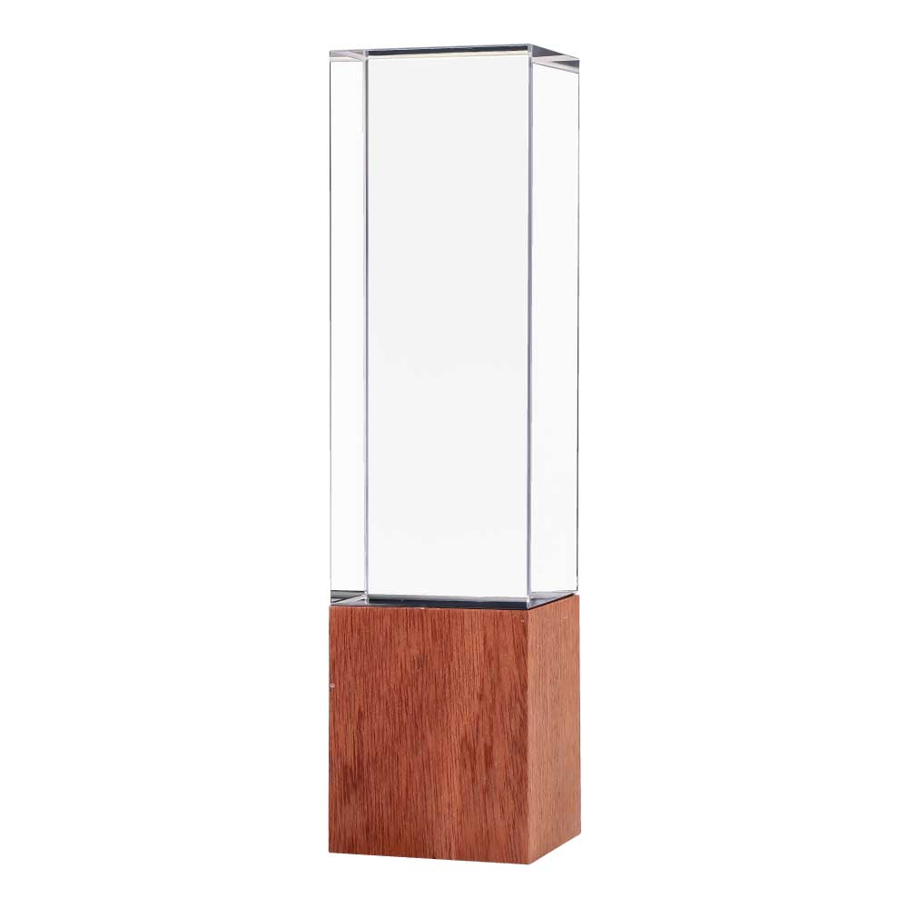 Reconocimiento de bloque rectangular de cristal con base de madera