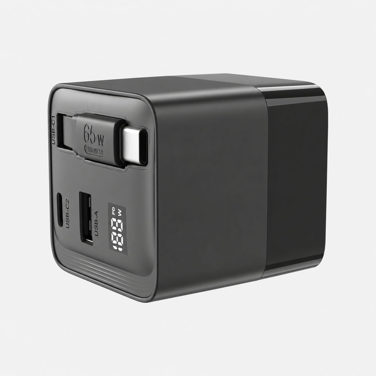 Cargador GaN de 65 W con cable retráctil